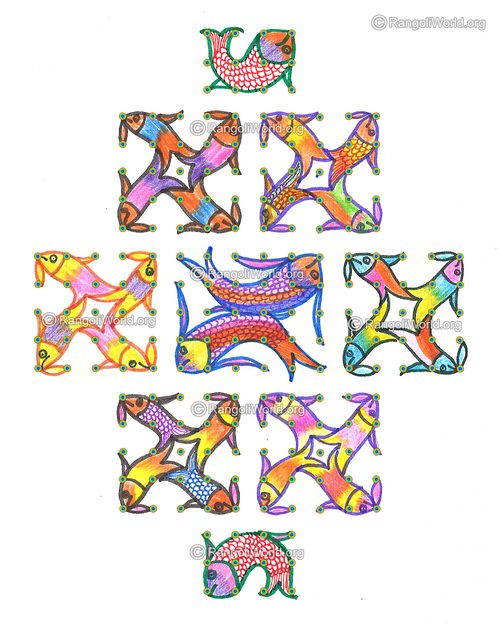 Colourful fish kolam margazhi dec jan 2016 with dots