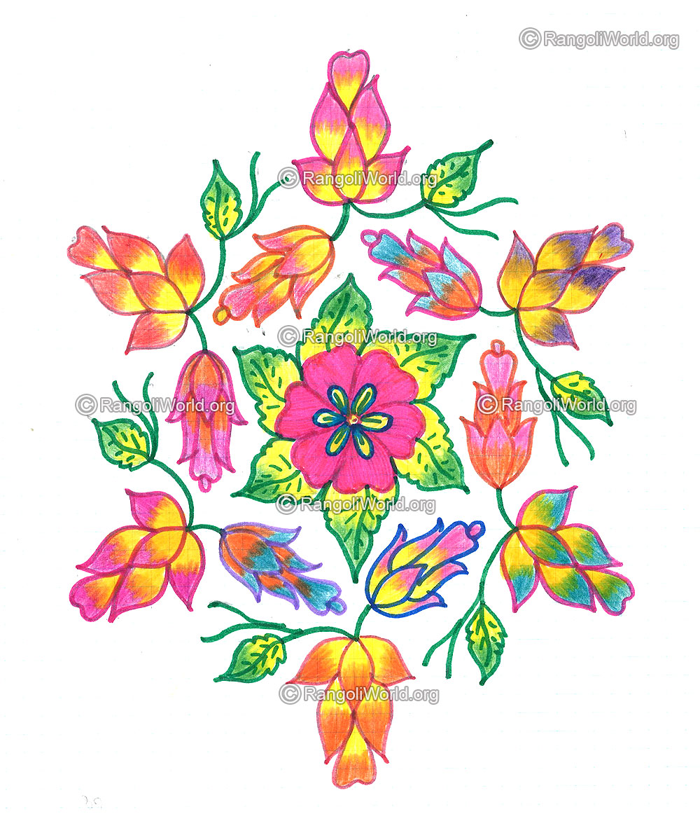 Colourful flowers kolam margazhi dec jan 2016