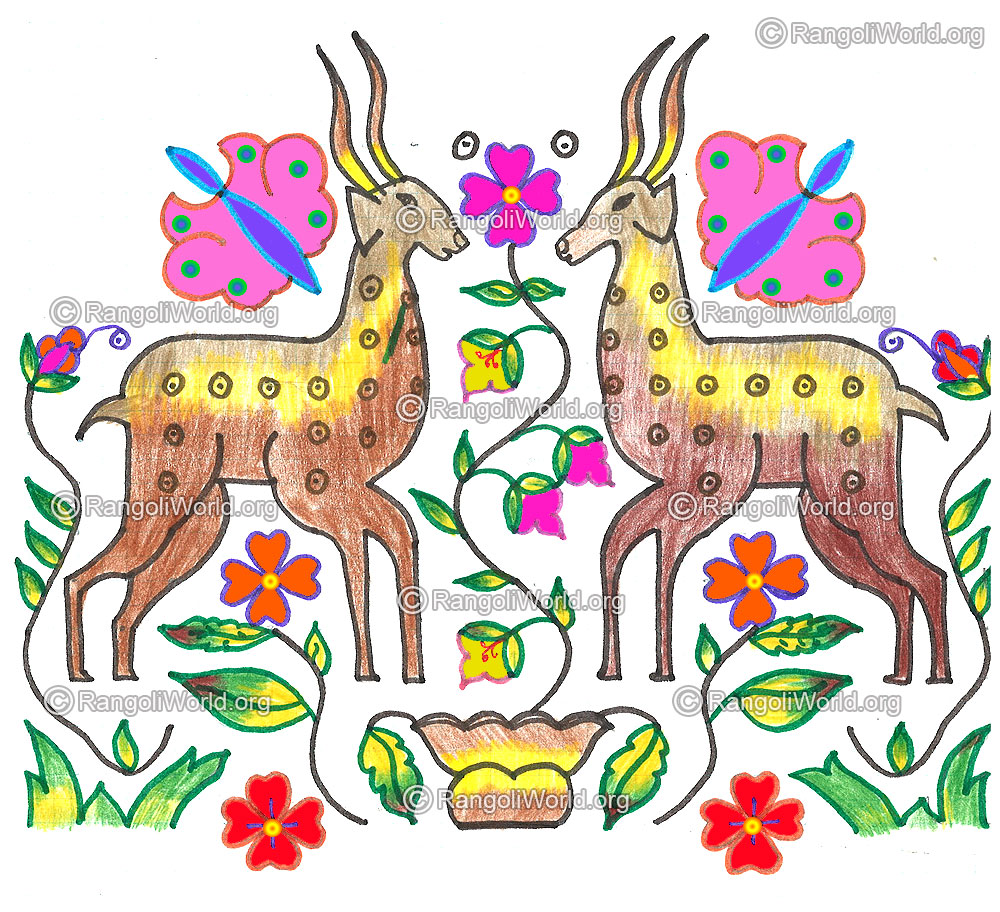 Deer butterfly flowers and plants kolam margazhi dec jan 2016