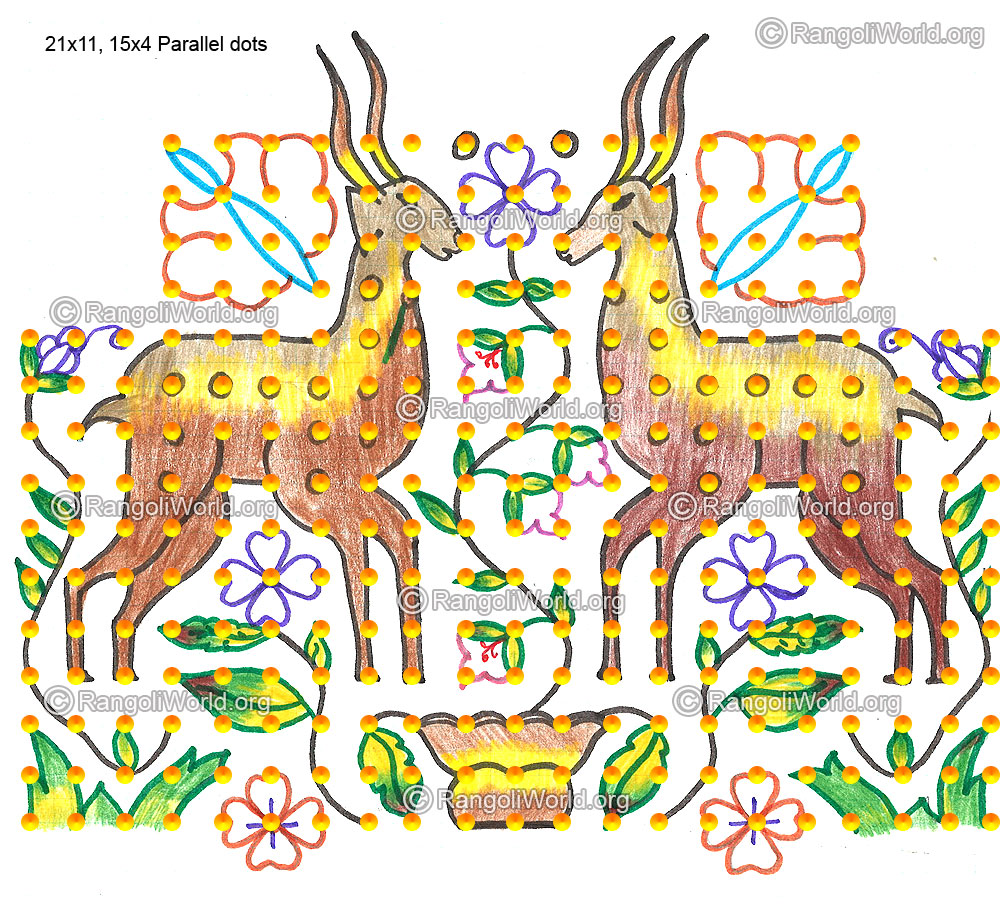 Deer butterfly flowers and plants kolam margazhi dec jan 2016 with dots