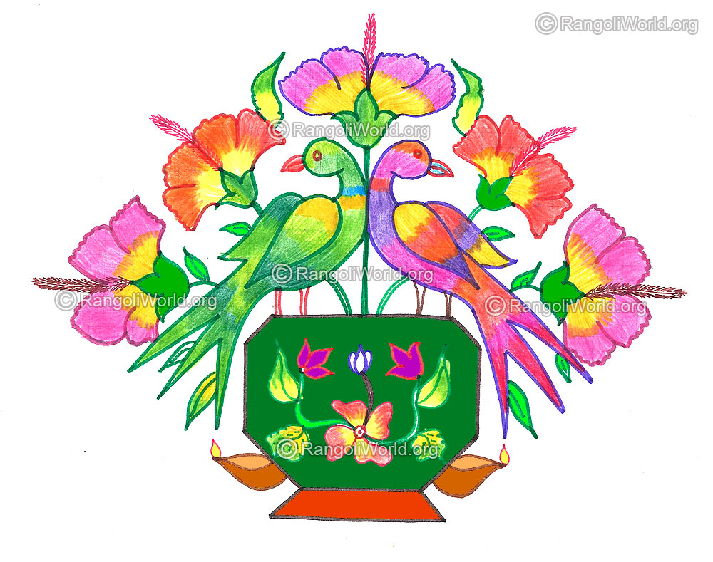 Parrot and flowers pooja kolam margazhi dec jan 2016