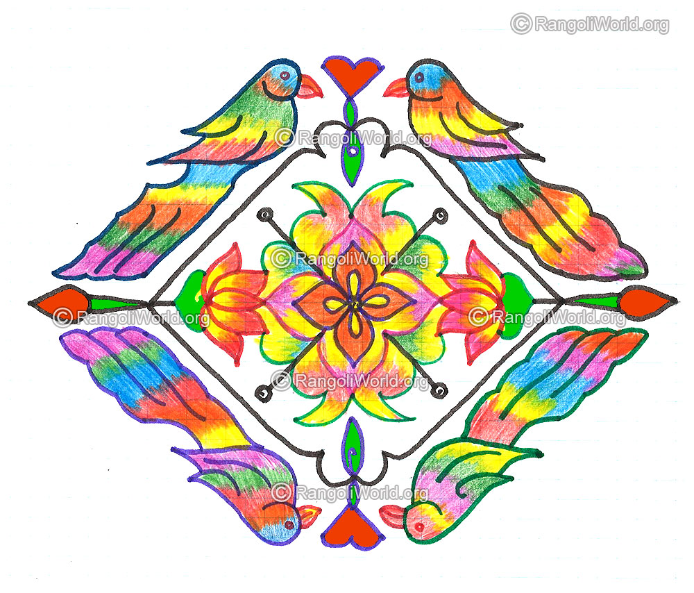 Parrot bird lotus kolam margazhi dec jan 2016