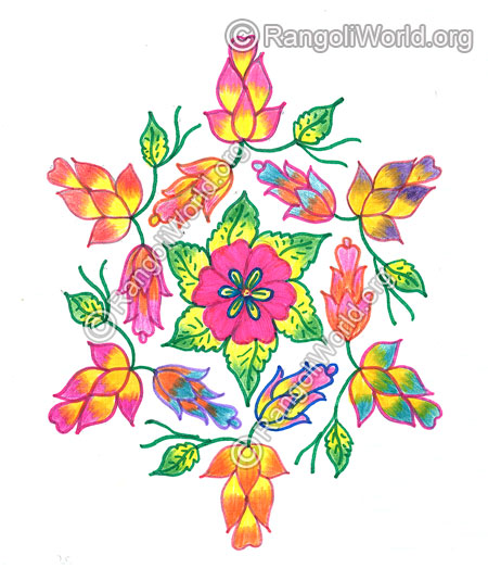 Colourful flowers kolam margazhi dec jan 2016