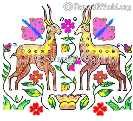 Deer butterfly flowers and plants kolam margazhi dec jan 2016