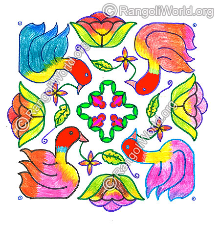 Duck bird and flowers kolam 16 dots margazhi dec jan 2016