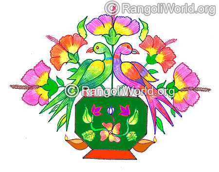 Parrot and flowers pooja kolam margazhi dec jan 2016