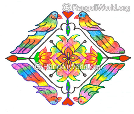 Parrot bird lotus kolam margazhi dec jan 2016