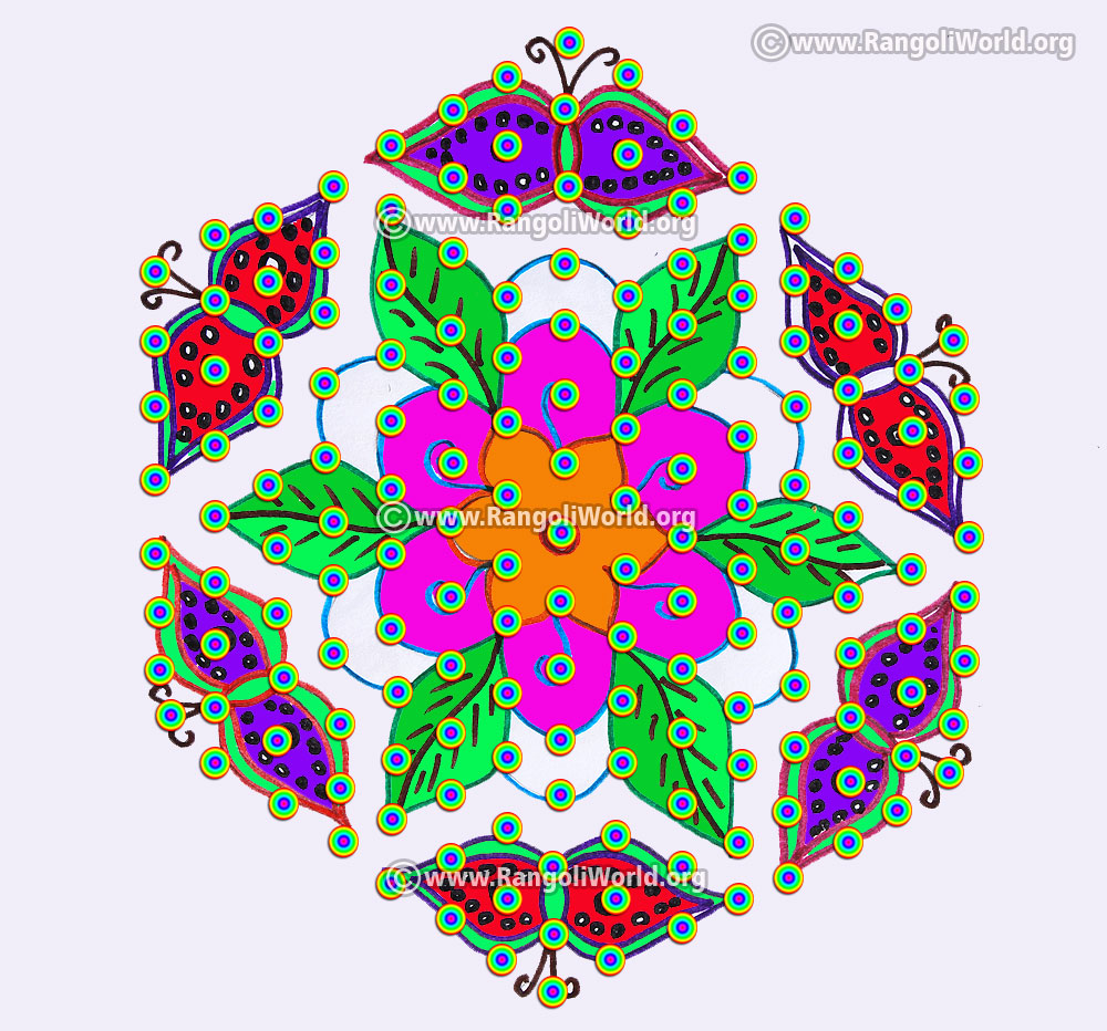 Butterfly and flowers kolam design jan 2017 with dots