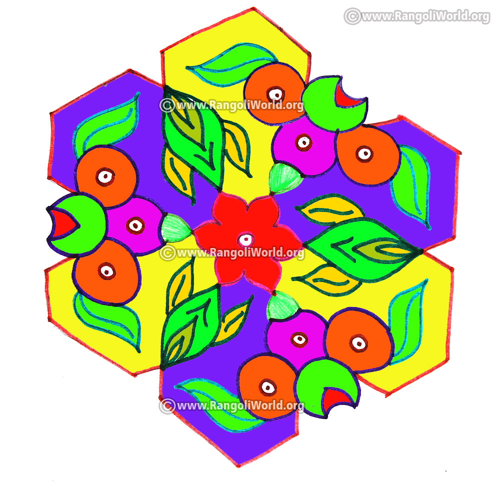 Colourful flower star kolam design jan 2017