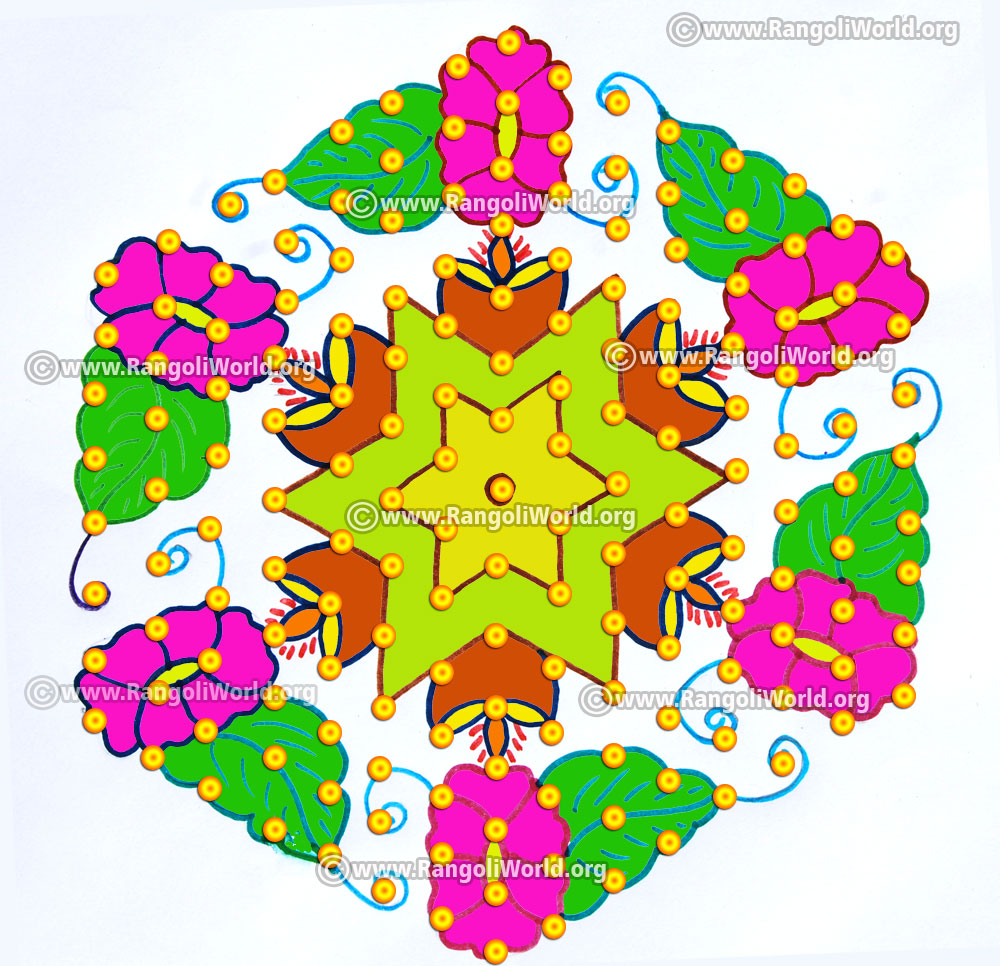 Flower deepam kolam jan 2017 with 15 8 interlaced dots