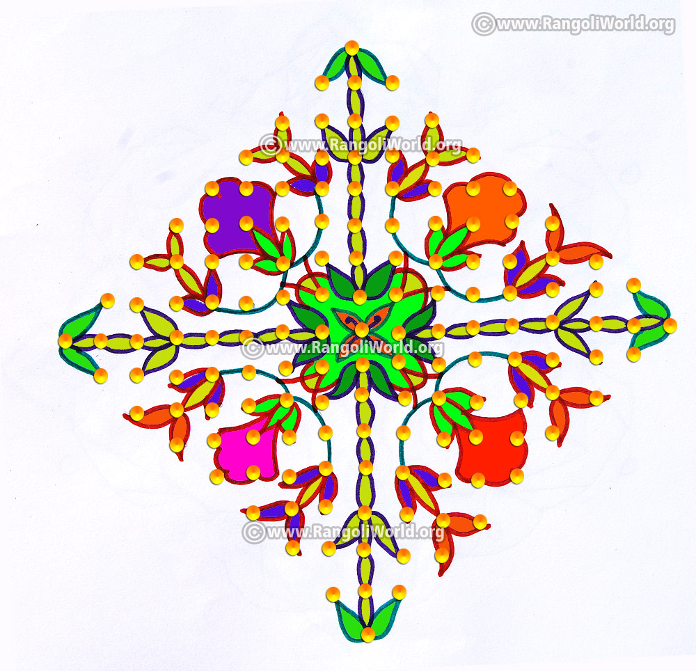 Flowers and leaf kolam jan 2017 with dots