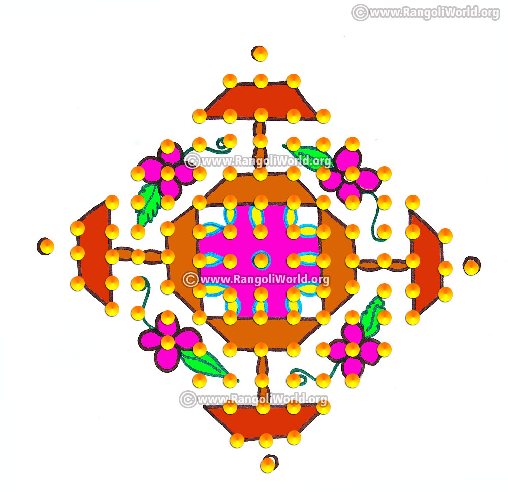 Kuthu vilakku kolam jan 2017 with parallel dots