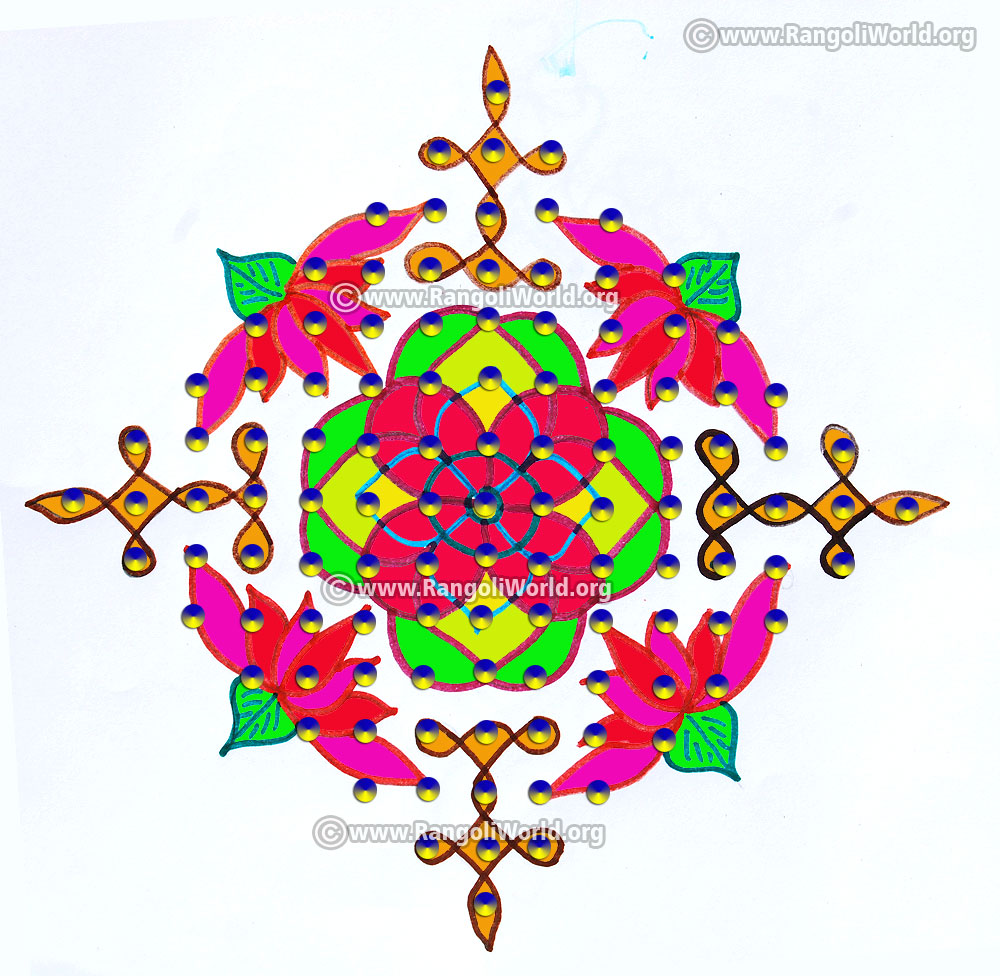 Lotus flower deepam sikku kolam jan 2017 with dots