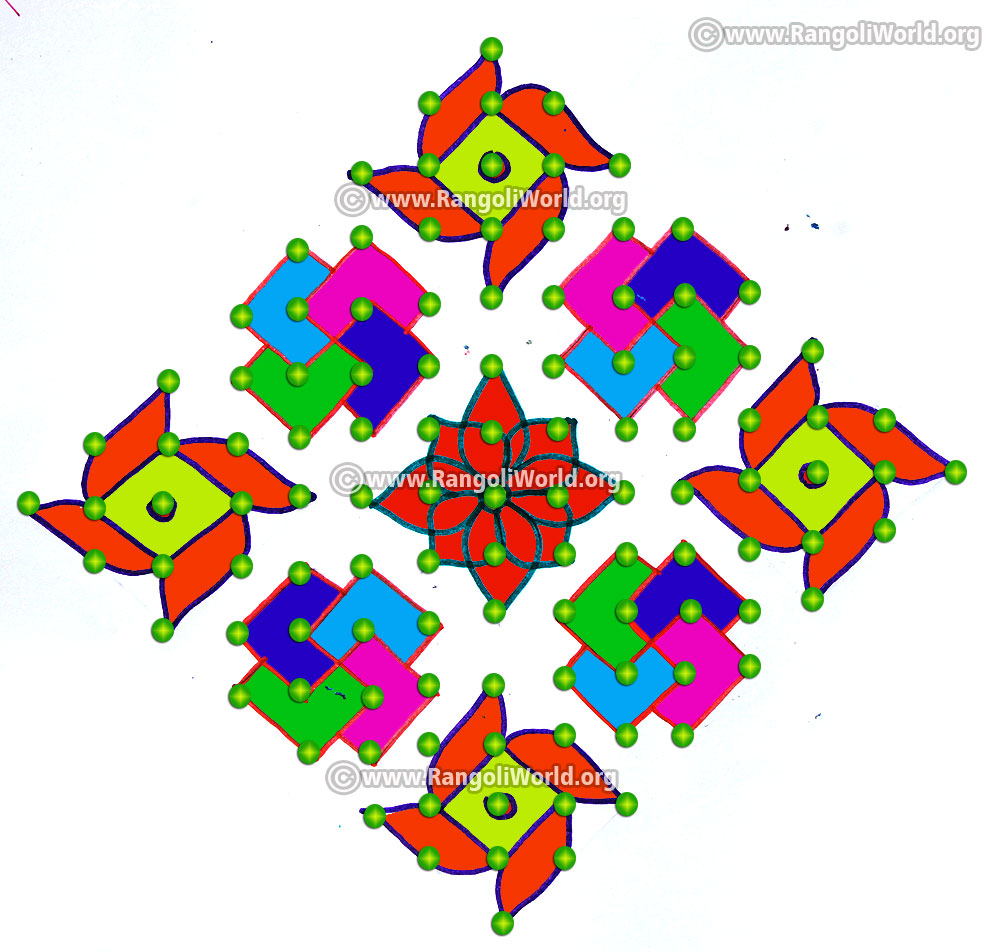 Swastik flowers kolam jan 2017-15 to 1 parallel dots