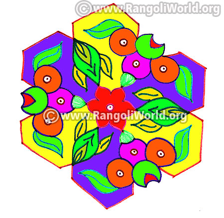 Colourful flower star kolam design jan 2017