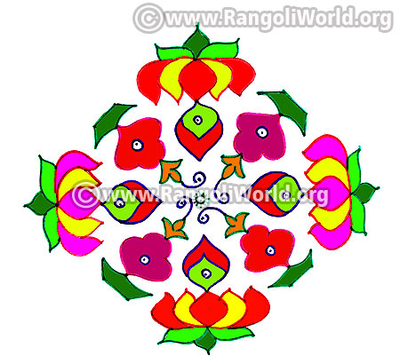 Lotus and flowers kolam design