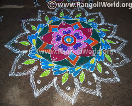 Big flowers freehand rangoli margazhi 2017