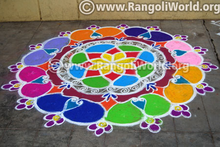Colourful floral freehand margazhi rangoli 2017