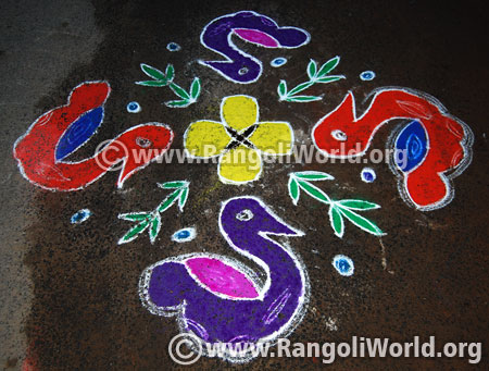 Easy duck bird kolam margazhi festival 2017