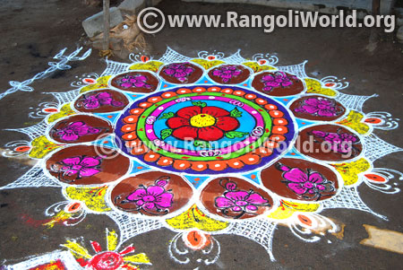 Flowers freehand rangoli design 2017