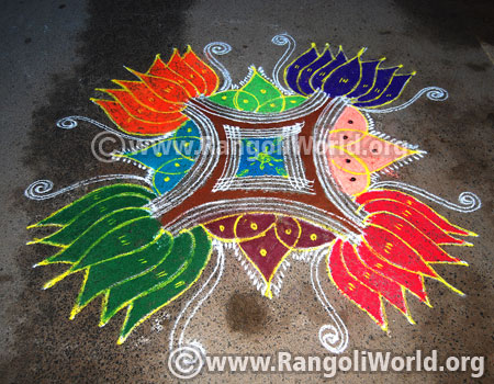 Lotus flower freehand rangoli for margazhi festival 2017