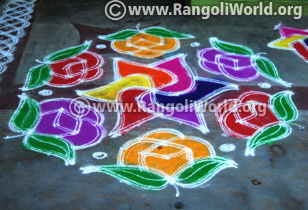 Double stroke rose flowers rangoli design 2017 2017