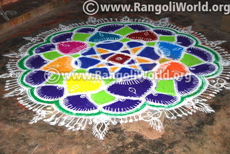 Star flowers freehand rangoli design 2017