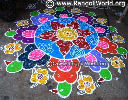 Bird and flowers freehand rangoli margazhi festival 2018