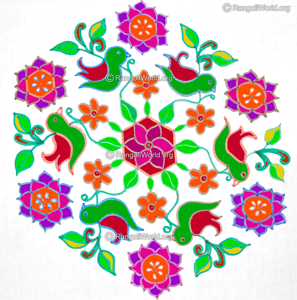Birds flowers plants kolam jan 2016 