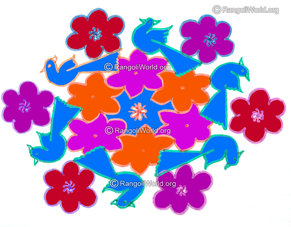 Birds on flowers kolam jan 2016