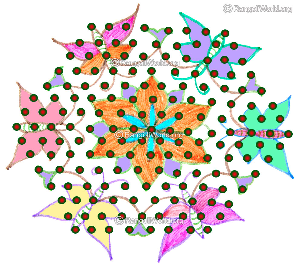 Swastik flowers lamp pooja kolam with 15 interlaced dots jan 2016