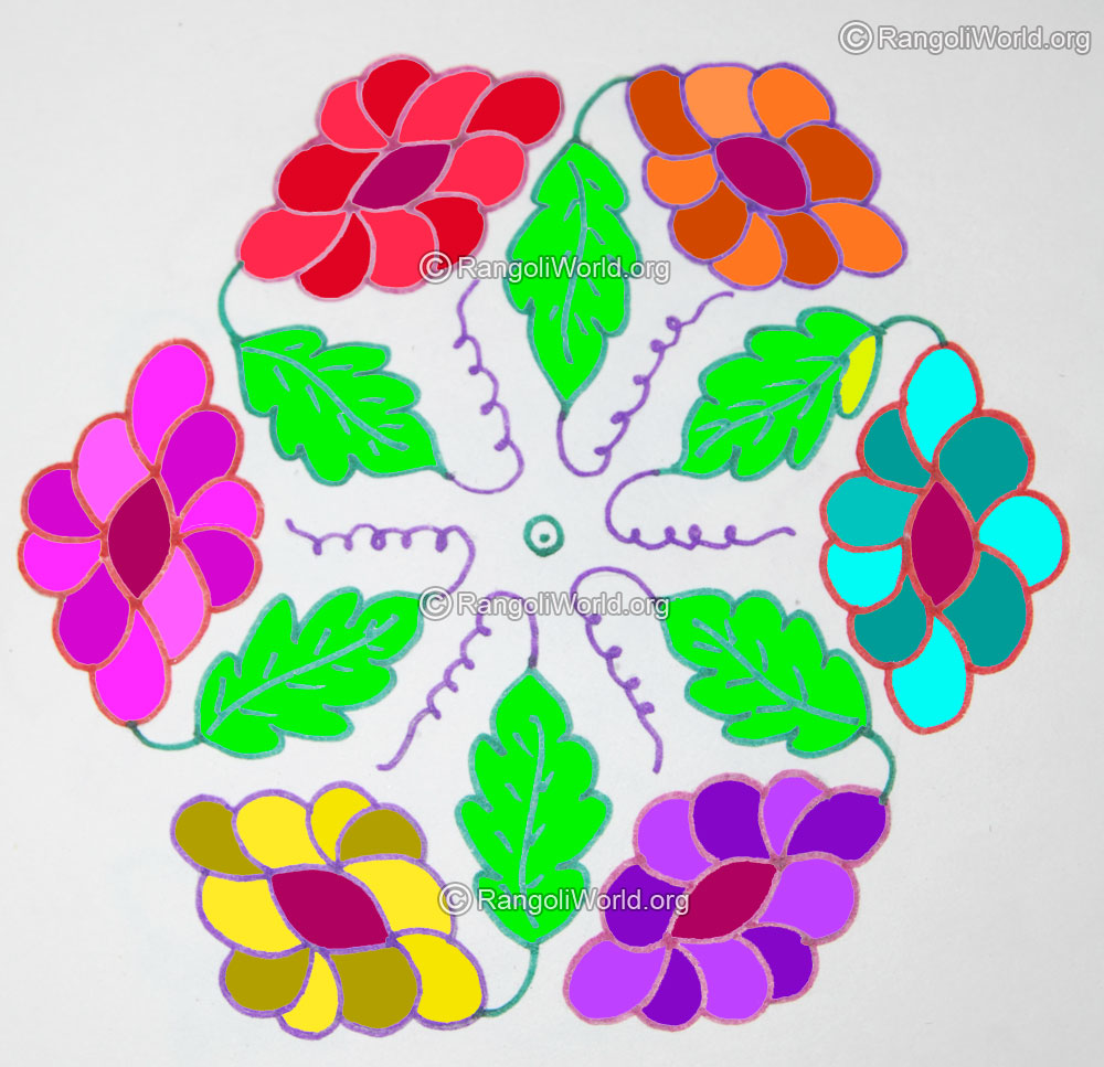 Colorful flowers leaf kolam