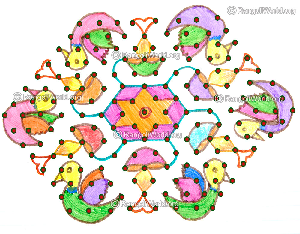 Dove deepam lamp kolam 15 to 8 interlaced dots jan 2016
