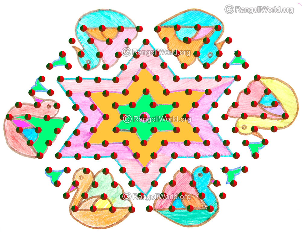 Duck and stars kolam with dots