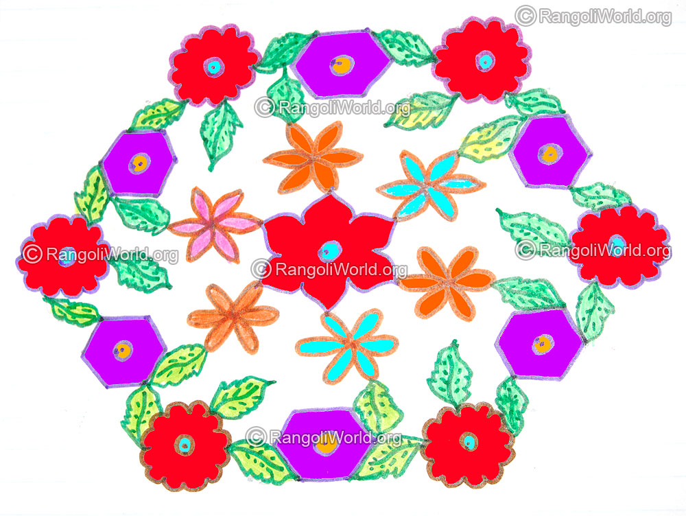Flowers and leaves kolam jan 2016
