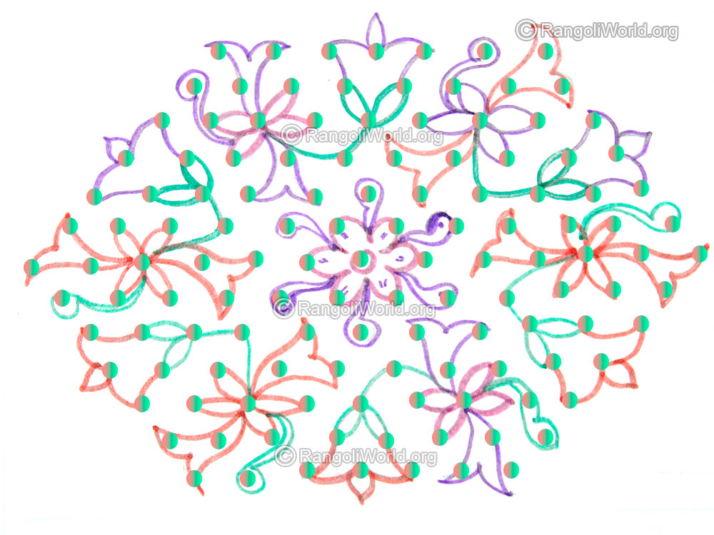 Flowers buds kolam with 13 to 7 interlaced dots jan 2016