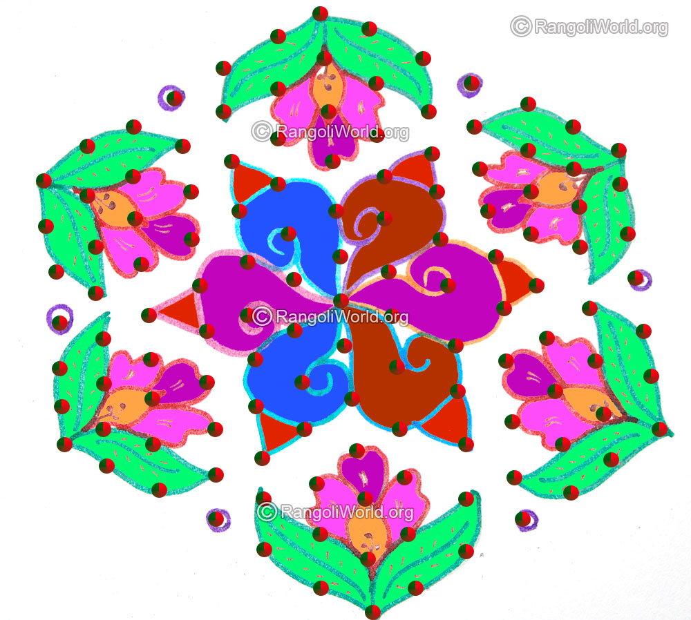 Flowers sangu shell kolam jan 2016 with dots