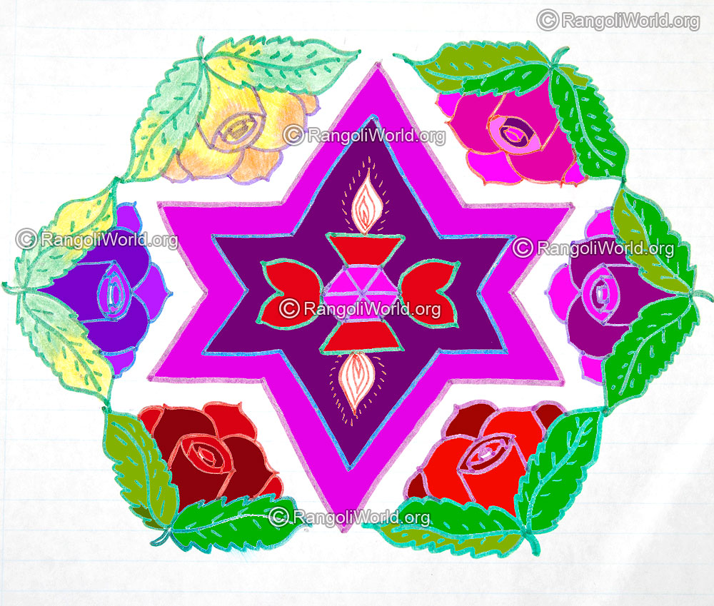 Rose flower deepam kolam jan 2016