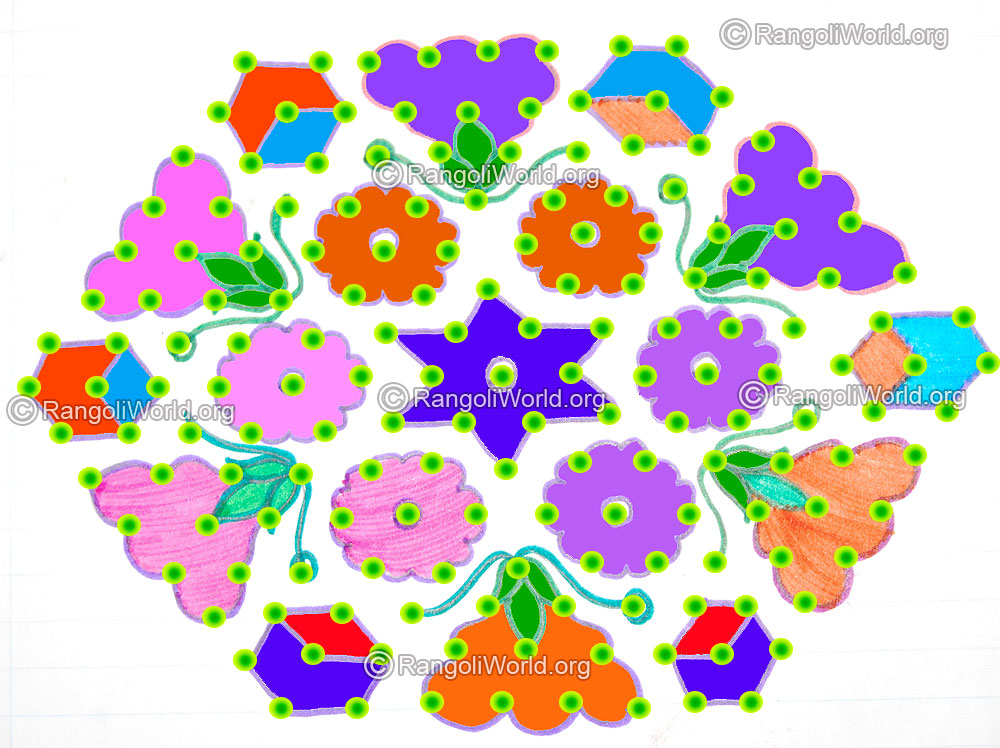 Star diamond flowers kolam jan 2016 with dots