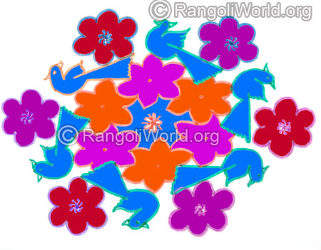 Birds on flowers kolam jan 2016