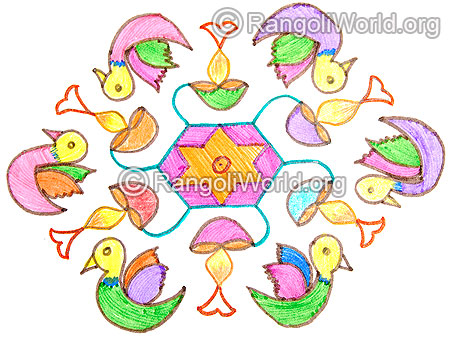 Dove deepam lamp kolam 15 to 8 interlaced dots jan 2016