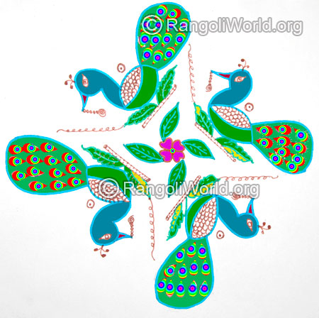 Easy peacock kolam for kids jan 2016