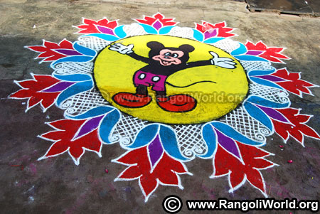 Big mickey mouse rangoli design 2019