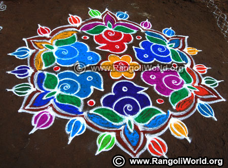 Birds and flowers street kolam design 2019