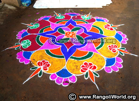 New year freehand flower rangoli design 2019