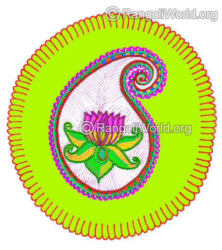 Latest lotus with mango rangoli design 2016