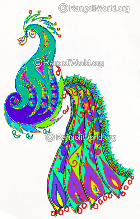 Modern peacock freehand rangoli design 2016
