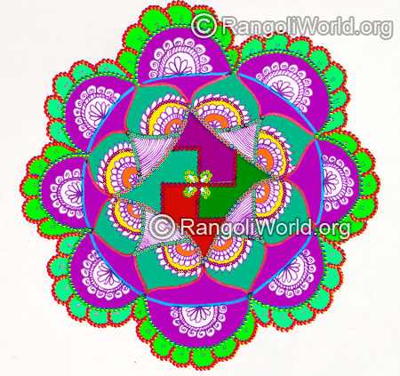 Swastika flower temple rangoli design 2016