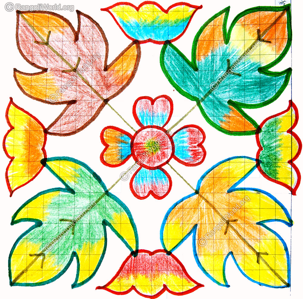 Leaf and flowers kolam
