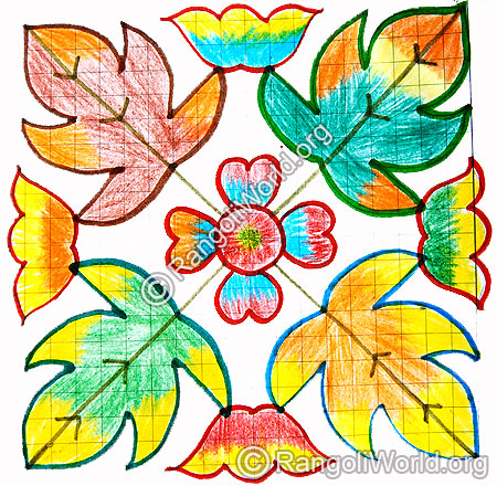 Leaf and flowers kolam